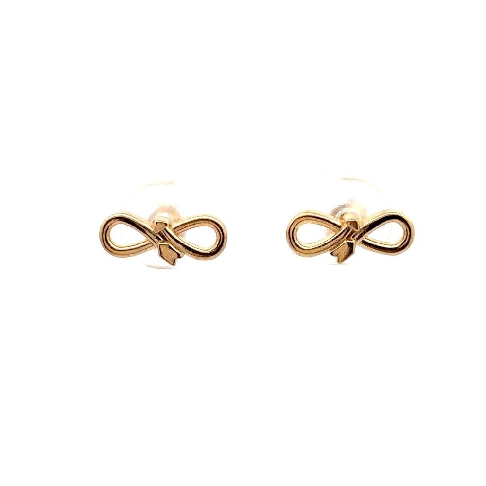 18K Gold Earrings Studs Infinity Arrow 1.41 grams - Picture 6 of 9